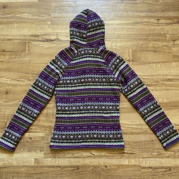 KOPPEN S Purple Nordic Fair Isle Sherpa Hooded Knit Sweater Pullover Ski Winter - Picture 13 of 16
